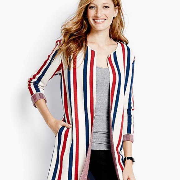 NEW Hanna Andersson Stripe Open Front Cardigan Pockets XS NWT Red Blue - Picture 10 of 11
